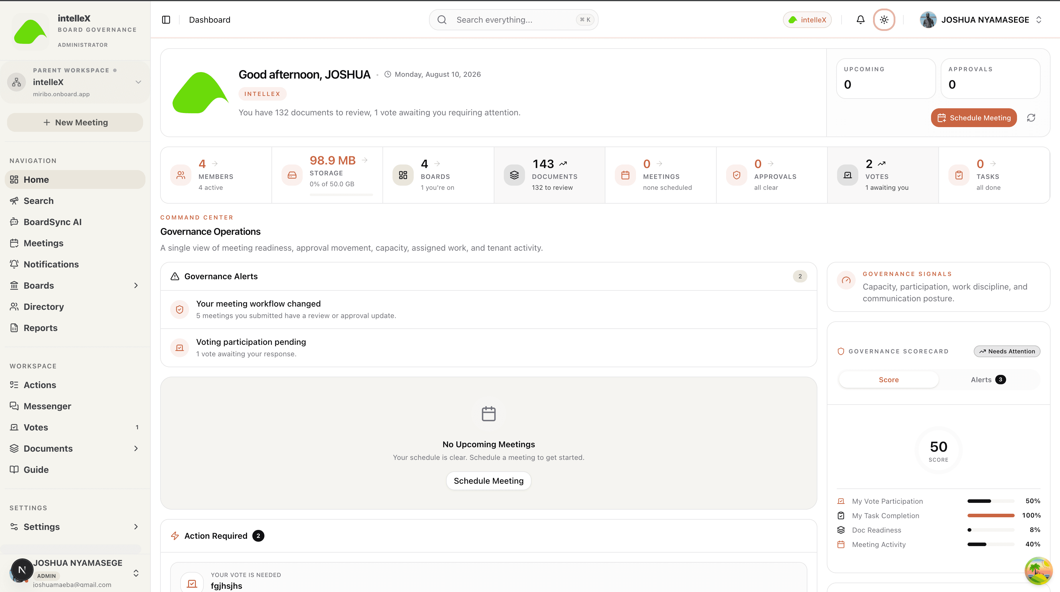 Governance dashboard screenshot